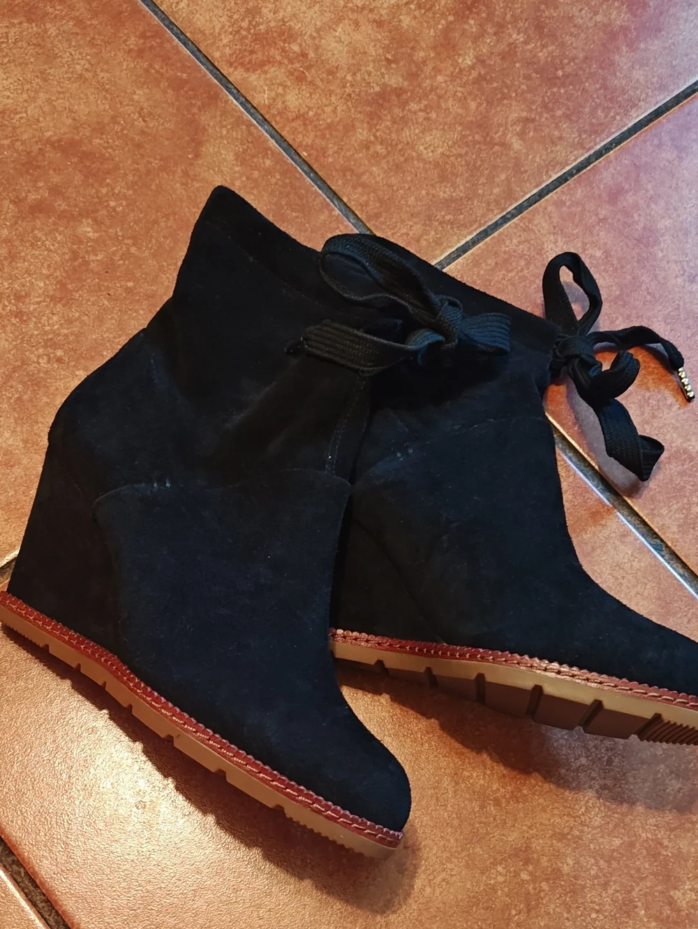 Kate Spade Women’s Black Suede Wedge Ankle Boots